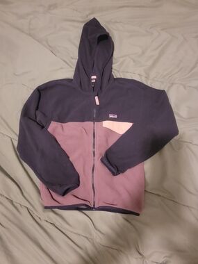 Kids Large (12) Patagonia Two-Tone Fleece Zip Hoodie - Navy & Mauve